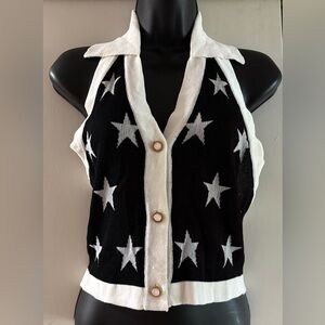 NWT Cider Black and White Star Halter Top
